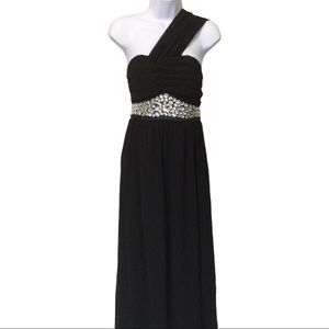 NEW Black Chiffon Strapless One Shoulder Gown Sz M